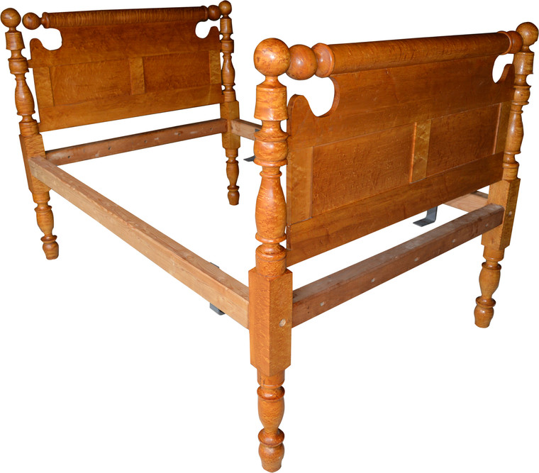 SOLD Period Country Bird’s Eye Maple Cannon Ball Bed