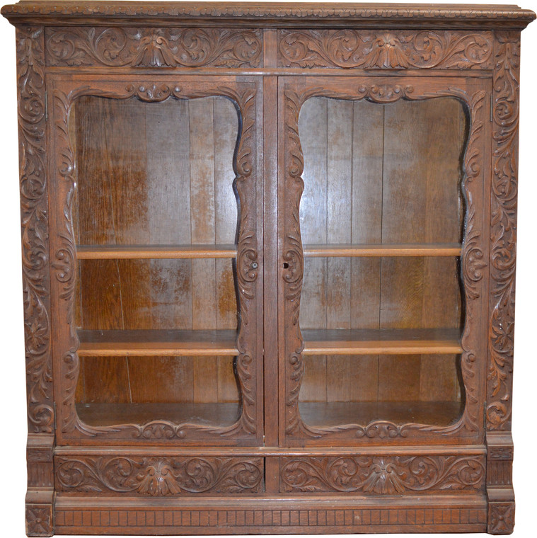 SOLD Oak Heavy Carved Two Door Four Drawer Bookcase – Paine Quality