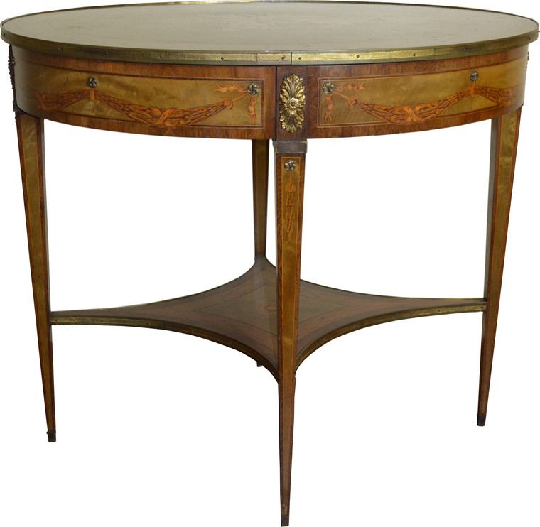 SOLD Inlaid Oval Banded Table with Cupids