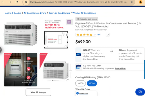 Frigidaire 550-sq ft Window Air Conditioner with Remote (115-Volt, 12000-BTU) Wi-Fi enabled