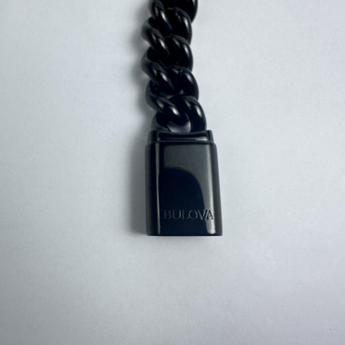 Bulova Black Stainless Steel Curb Chain Bracelet with Black Diamond Accents