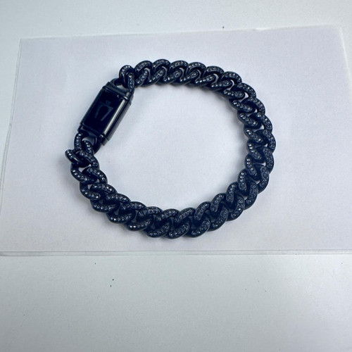 Bulova Black Stainless Steel Curb Chain Bracelet with Black Diamond Accents Bulova Black Stainless Steel Curb Chain Bracelet with Black Diamond Accents