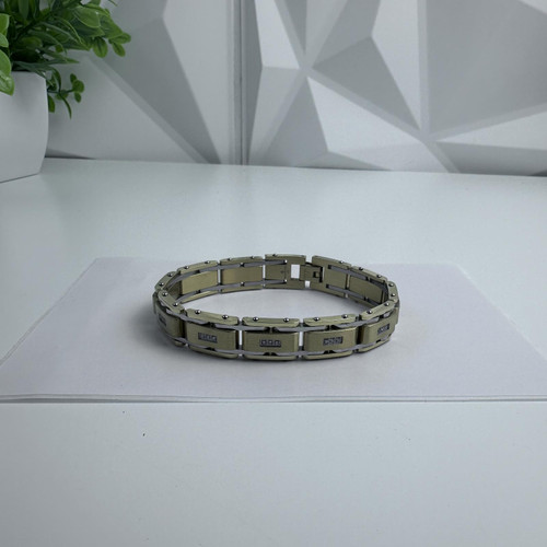 Men's Two Tone Stainless Steel Link Bracelet Rhinestone Crystal 8" Jewelry Men's Two Tone Stainless Steel Link Bracelet Rhinestone Crystal 8" Jewelry