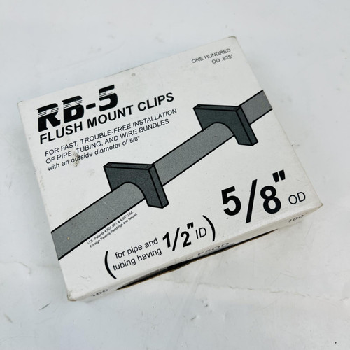 RB-5 Flush Mount Clips 100 Qty for 1/2" ID 5/8" OD Pipe Tubing Wire NEW RB-5 Flush Mount Clips 100 Qty for 1/2" ID 5/8" OD Pipe Tubing Wire NEW