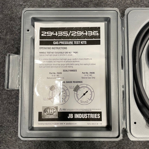 JB Industries 29435 Gas Pressure Test Kit, 0-35" WC, Natural & LP Gases, New