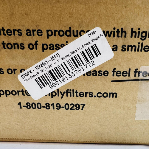 Simply Filters 12x24x1 Pleated Air Filters, Actual 11.75x23.75x0.75, Box of 6 Simply Filters 12x24x1 Pleated Air Filters, Actual 11.75x23.75x0.75, Box of 6
