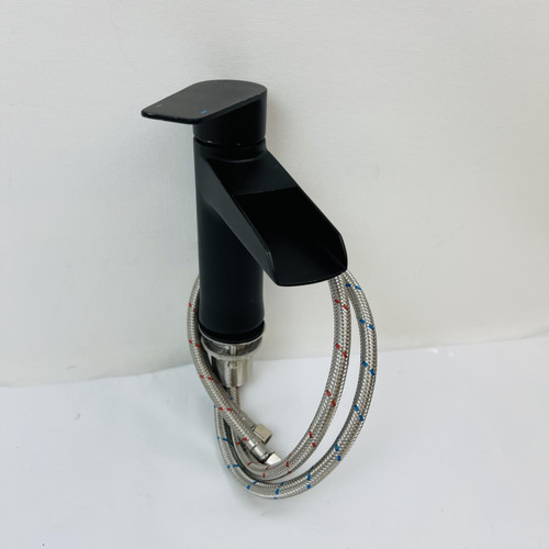 Modern Matte Black Single Handle Bathroom Faucet with Hoses, Deck Mount Modern Matte Black Single Handle Bathroom Faucet with Hoses, Deck Mount