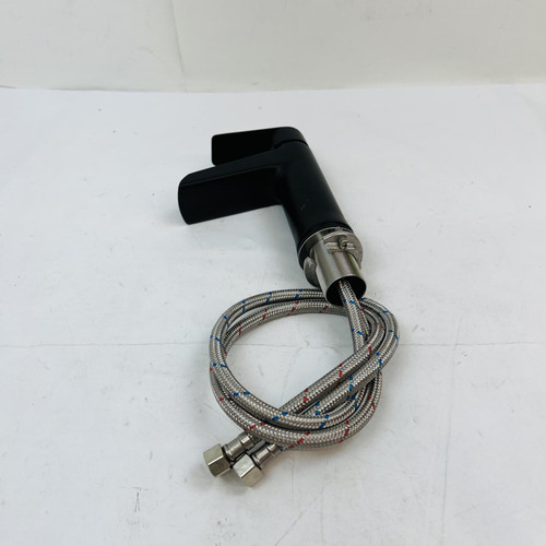 Modern Matte Black Single Handle Bathroom Faucet with Hoses, Deck Mount Modern Matte Black Single Handle Bathroom Faucet with Hoses, Deck Mount