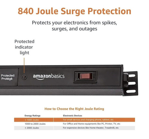 Amazon Basics Heavy Duty Surge Protector Power Strip - 24 Outlets, 840 Joule Pro