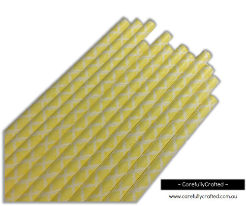 25 Paper Straws - Yellow Demask - #PS6