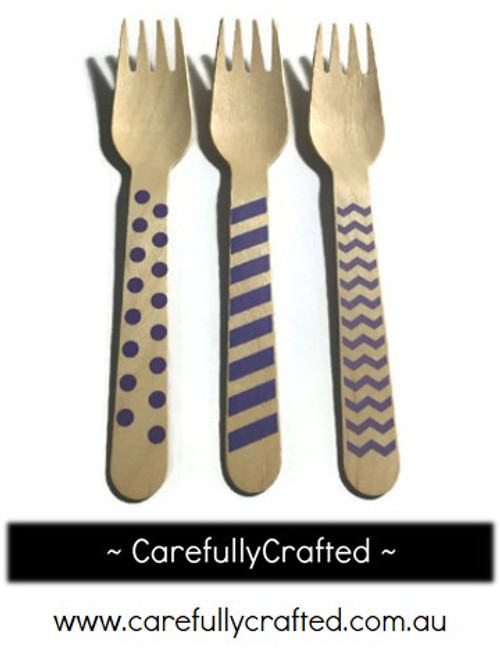 10 Wood Cutlery Forks - Purple - Polka Dot, Stripe, Chevron #WF2