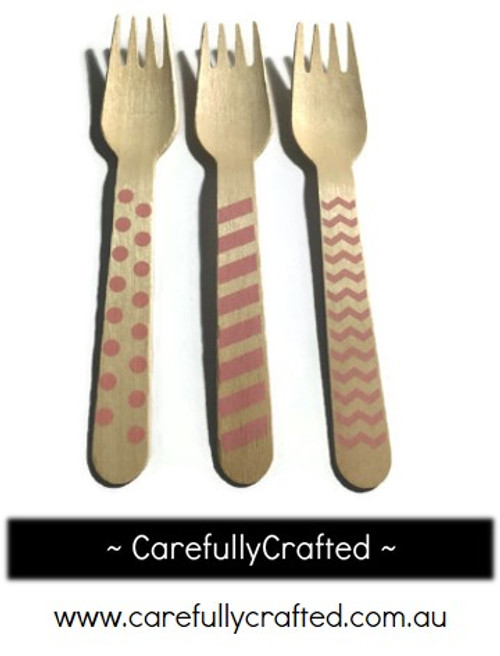 10 Wood Cutlery Forks - Light Pink - Polka Dot, Stripe, Chevron #WF5