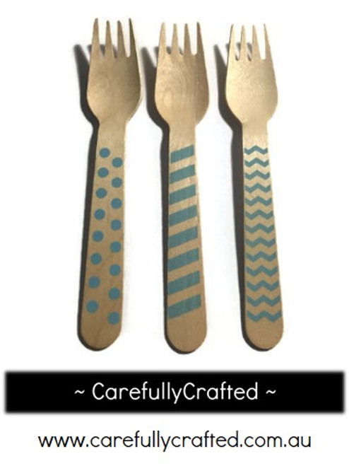 10 Wood Cutlery Forks - Light Blue - Polka Dot, Stripe, Chevron #WF9