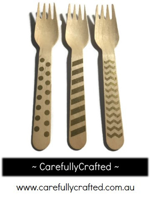 10 Wood Cutlery Forks - Gold - Polka Dot, Stripe, Chevron #WF14