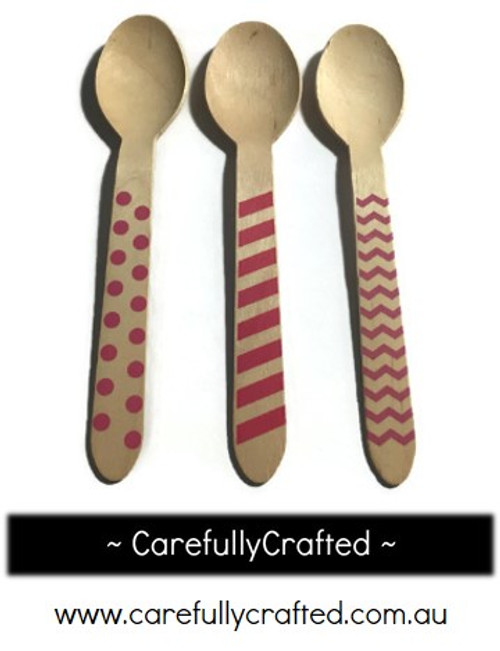 10 Wood Cutlery Spoons - Pink - Polka Dot, Stripe, Chevron #WSC2