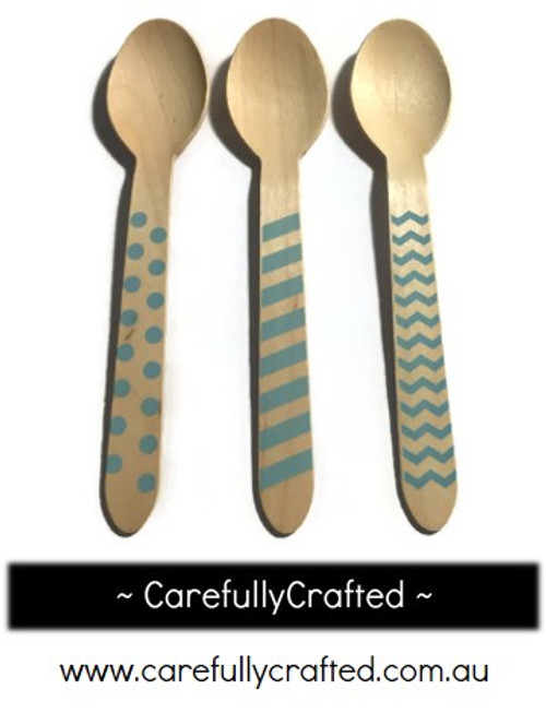 10 Wood Cutlery Spoons - Light Blue - Polka Dot, Stripe, Chevron #WSC4