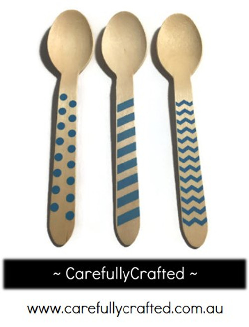 10 Wood Cutlery Spoons - Blue - Polka Dot, Stripe, Chevron #WSC5