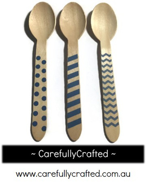 10 Wood Cutlery Spoons - Blue - Polka Dot, Stripe, Chevron #WSC6