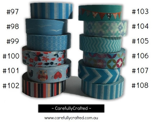 Washi Tape - Blue - 15mm x 10 metres - High Quality Masking Tape - #97 - #108