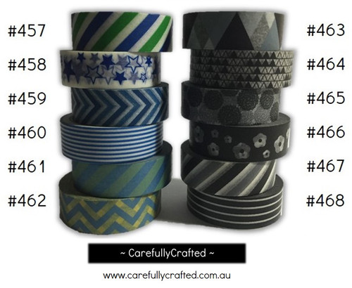 Washi Tape - Black and Blue - 15mm x 10 metres - High Quality Masking Tape - #457 - #468