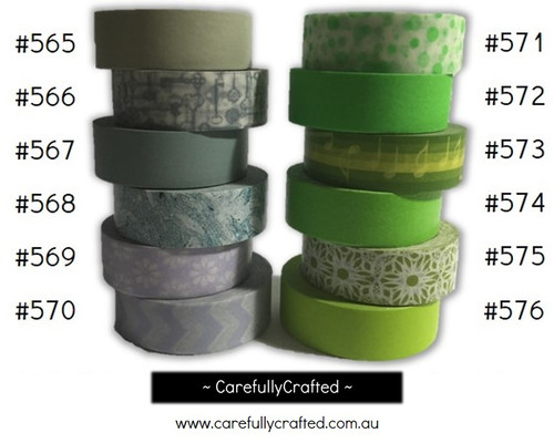 Washi Tape - Green and Grey - 15mm x 10 metres - High Quality Masking Tape - #565 - #576