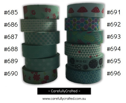 Washi Tape - Blue and Aqua - 15mm x 10 metres - High Quality Masking Tape - #685 - #696