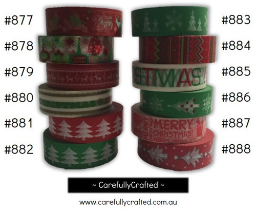 Washi Tape - Christmas - 15mm x 10 metres - High Quality Masking Tape - #877- #888