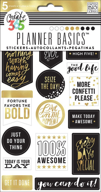 Me and My Big Ideas - The Happy Planner - Planner Basics Stickers - Black, White and Gold