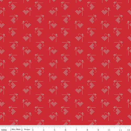 Riley Blake Fabric - Bee Basics by Lori Holt - Heart Red #C6401-RED