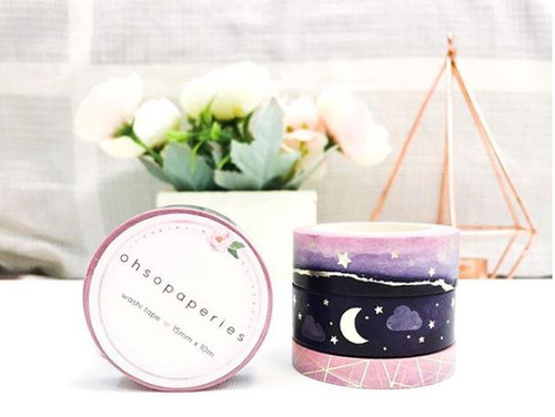 Oh So Paperies - Cosmic Night Washi Tape Collection - Set of 3 - Silver Foil