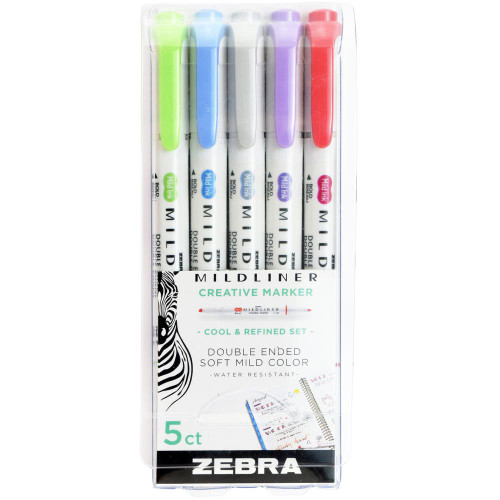 Zebra Mildliner Double Ended Marker Bold & Fine Point - Set of 5 - Cool & Refined