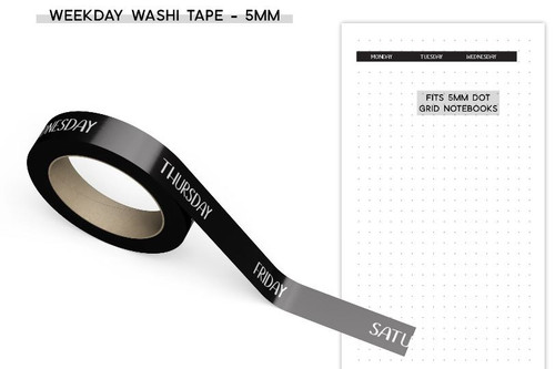 Sunshine Sticker Co - Washi Tape - Weekday (5mm) - Black Background