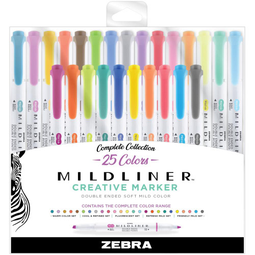 Zebra Mildliner Double Ended Highlighters - Set of 25