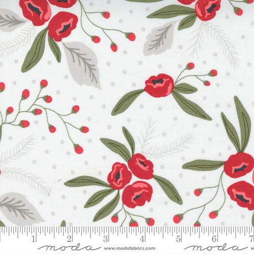 Moda Fabric - Christmas Morning - Lella Boutique - Snow Blossoms Modern Floral Holly Focal Snow #5140 11