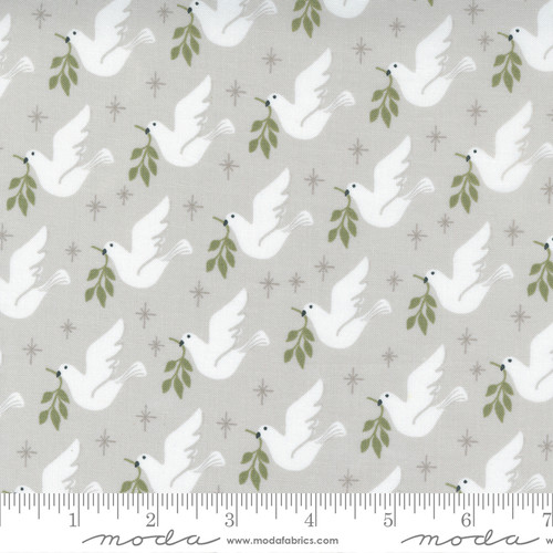 Moda Fabric - Christmas Morning - Lella Boutique - Lovey Dovey Bird Dove Peace Silver #5141 12