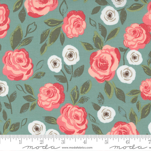 Moda Fabric - Love Note - Lella Boutique - Roses In Bloom Floral Dusty Sky #5150 12