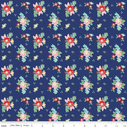 Riley Blake Fabric - Quilt Fair by Tasha Noel - Floral Navy #C11351-NAVY