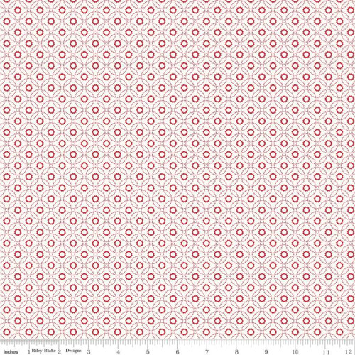 Riley Blake Fabric - Red Hot by Lori Holt - Circle Flowers Cloud #C11674R-CLOUD