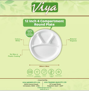 12 inch 4 Compartment Round Sugarcane Plate