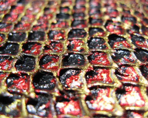 Close-up of texture created using acrylic light cover to create uneven pallet, with foils added after Granite Base is cured, to bring out the highlights of the texture Close-up of texture created using acrylic light cover to create uneven pallet, with foils added after Granite Base is cured, to bring out the highlights of the texture