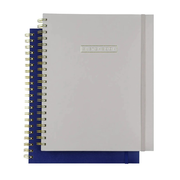 Denik 9x11 spiral sketchbook grey or navy blue with 160 pages acid free and vegan leather.