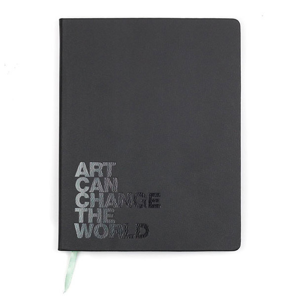 Denik vegan leather hardcover “Art Can Change the World” sketchbook from Denik. Measures 8.5″x 11″ and features 88 pages of 120 lb/177 gsm sketch paper. A satin ribbon offers a pop of color and a book-marker to keep your place.