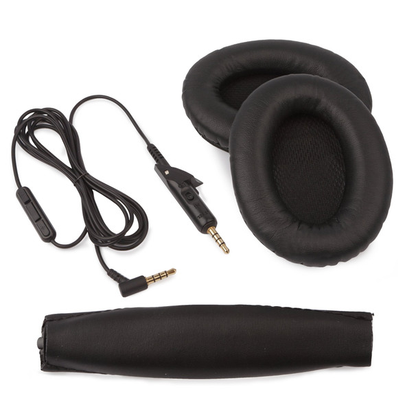 Compatible with QuietComfort 15 / QC15 / QC2 Headphones.Includes top cushion cover, black leather ear cushion kit & inline audio cable with mic/remote and volume control.The cable allows you to adjust the volume, skip songs & select between calls or music using just the cable!The earpads are made of the same premium high-quality leather as the originals. They are easy to fit, durable, comfortable, flexible and maintain the quality you expect from these headphones.Comes with a 1 year warranty. PLEASE NOTE:- This is NOT the official cable for your headphones but a specifically designed replacement.