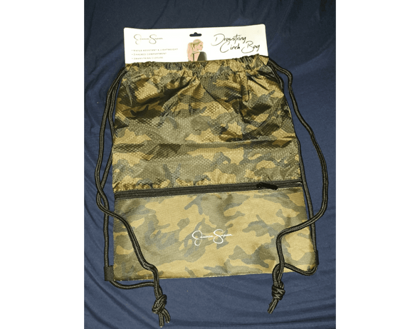 This Jessica Simpson drawstring cinch bag combines style and practicality in one sleek design. The eye-catching camo pattern gives a bold, edgy look, while the spacious interior offers plenty of room for gym gear, books, or travel necessities. Featuring a secure drawstring closure, your items stay safe and spill-free. Whether you're heading to a workout or running errands, this lightweight bag ensures convenience and versatility for your busy lifestyle.
