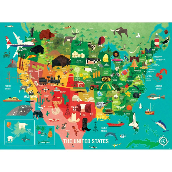 1,000-PIECE PUZZLE: The 1,000-piece United States jigsaw puzzle is perfect for kids and those young at heart ages 8 to 99 and up. The finished puzzle measures 27” x 20” and is fun for the entire family to complete together.