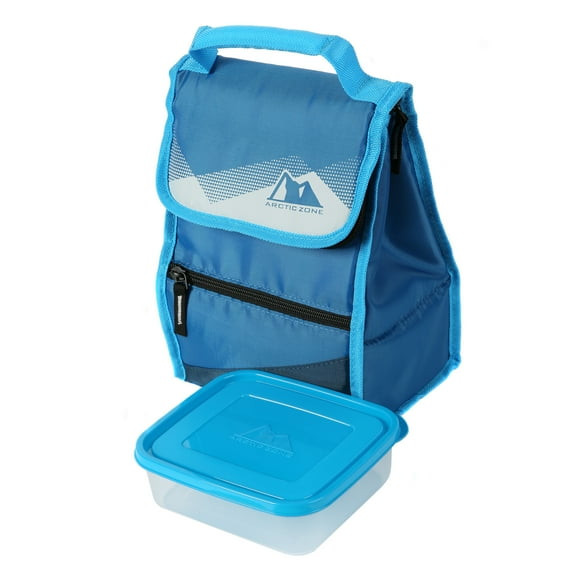 Arctic Zone Hi Top Dual Compartment Power Pack Lunch Bag with BPA Free Food Container and Microban® Protected Easy Clean Lining, Blue