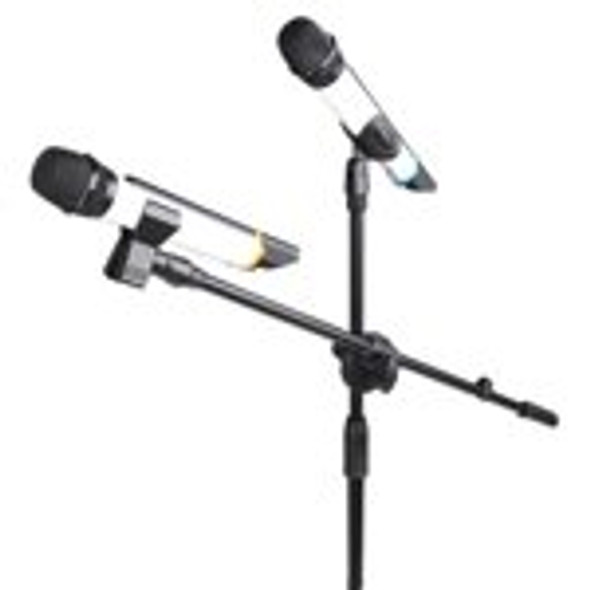 360-degree Rotating Microphone Stand Dual Mic Clip Boom Arm Foldable Tripod