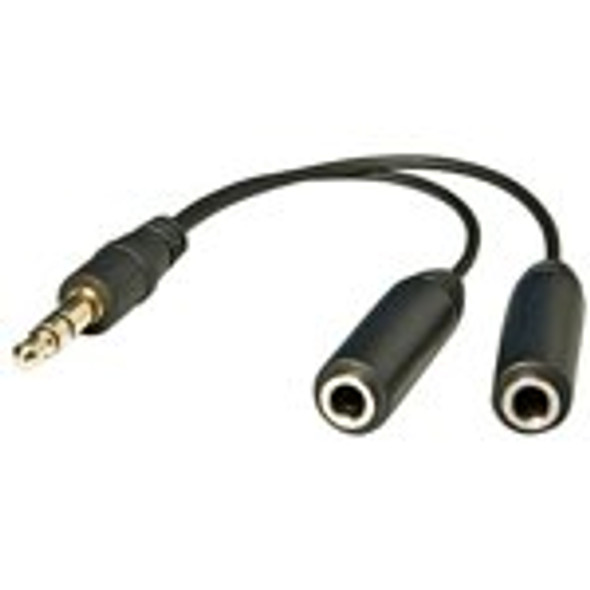 6&quot; 1 Male to 2 Female Gold Plated 3.5mm Audio Y Splitter Headphone Cable Black