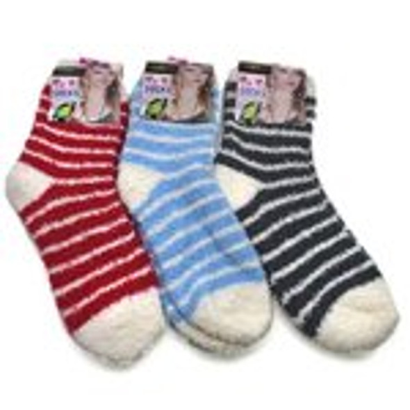 3 Pairs Womens Soft Cosy Fuzzy Warm Home Striped Slipper Socks Size 9-11