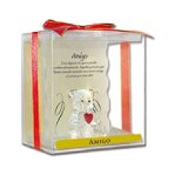 Bear Model Friend Crystal Bear on a Pedestal, with a Red Heart and a Special Phrase for Your Best Friend. Great Friends Decorative Gift